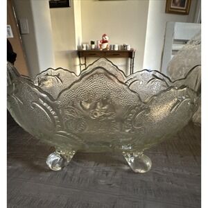 Vintage  Jeanette Lombardi Oval Footed Clear Glass Fruit Bowl